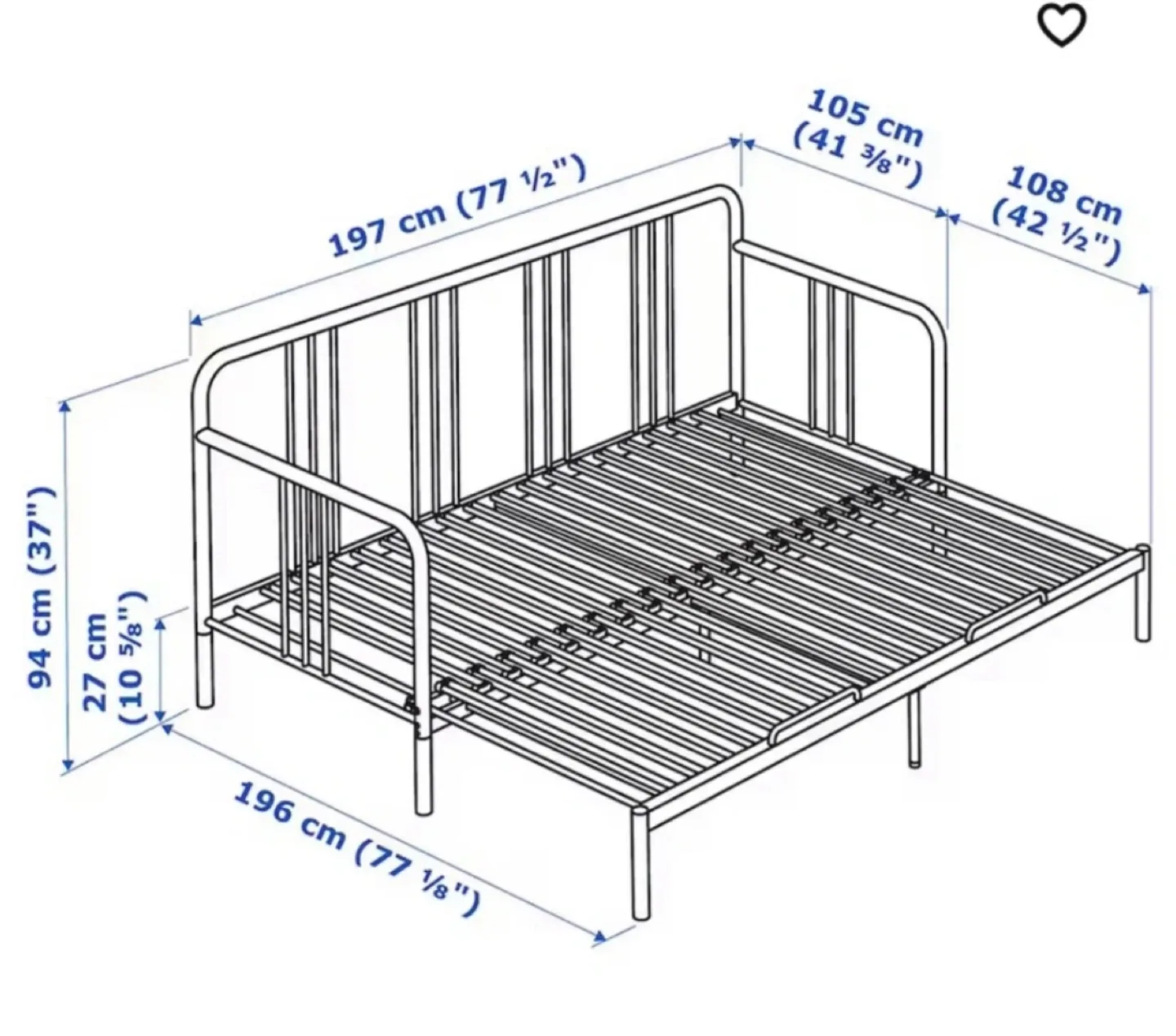 Black Metal Daybed Frame - 197cm x 94cm image indicator(3)