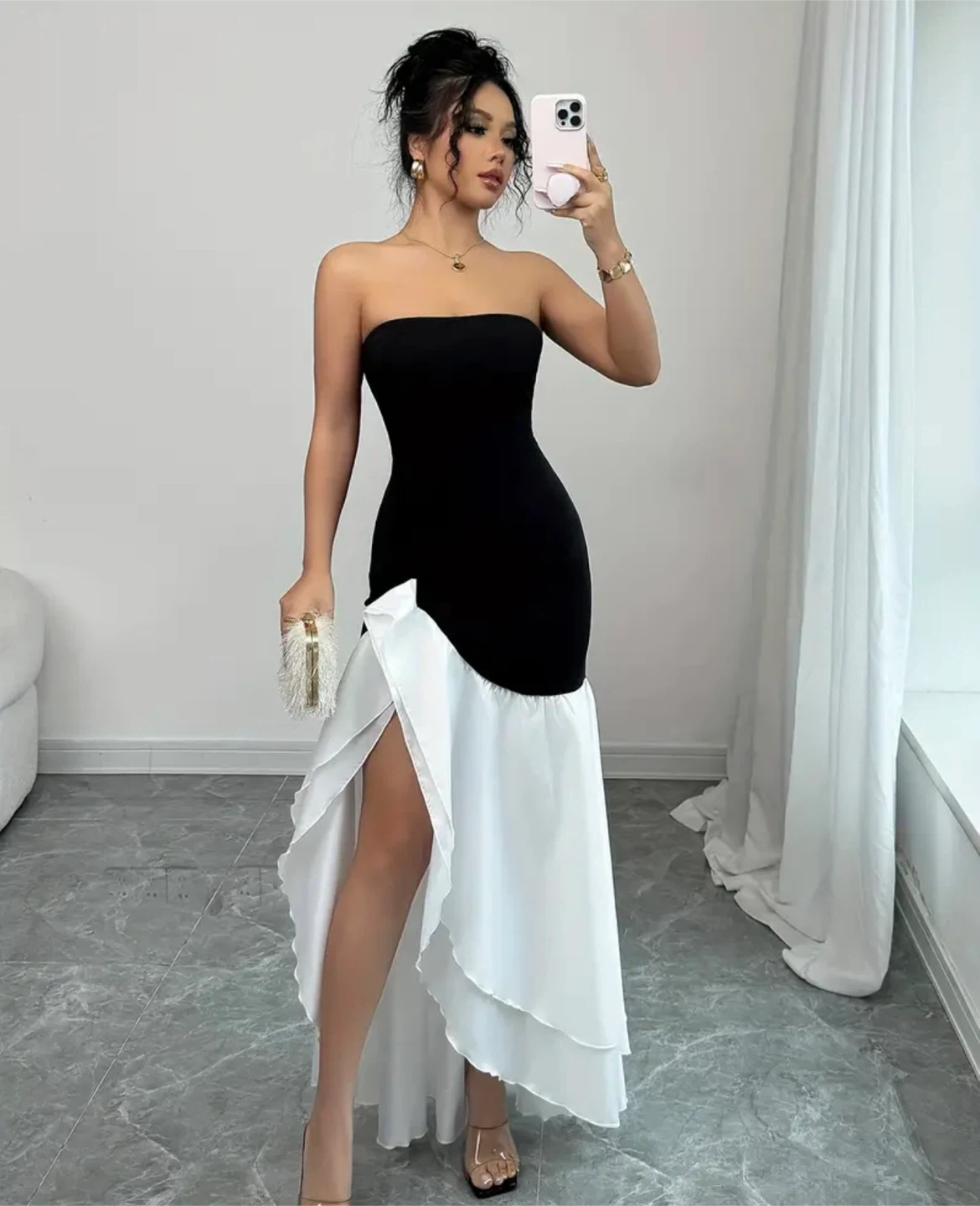Black & White Strapless Dress