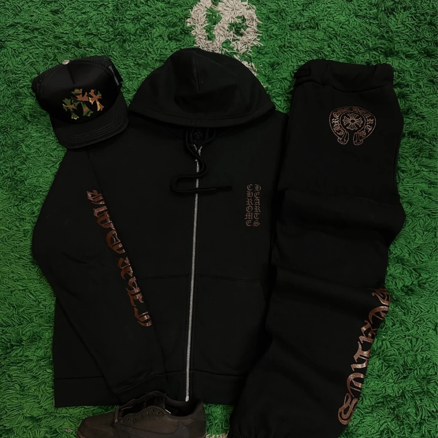 Chrome Hearts Black Hoodie, Sweatpants & Hat Set