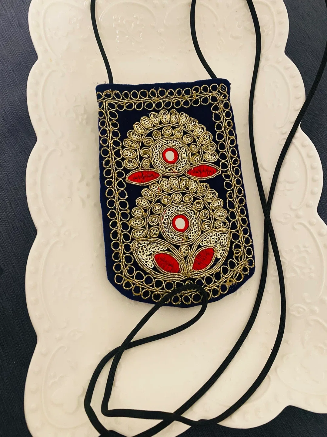 Navy Blue Embroidered Crossbody Bag thumbnail