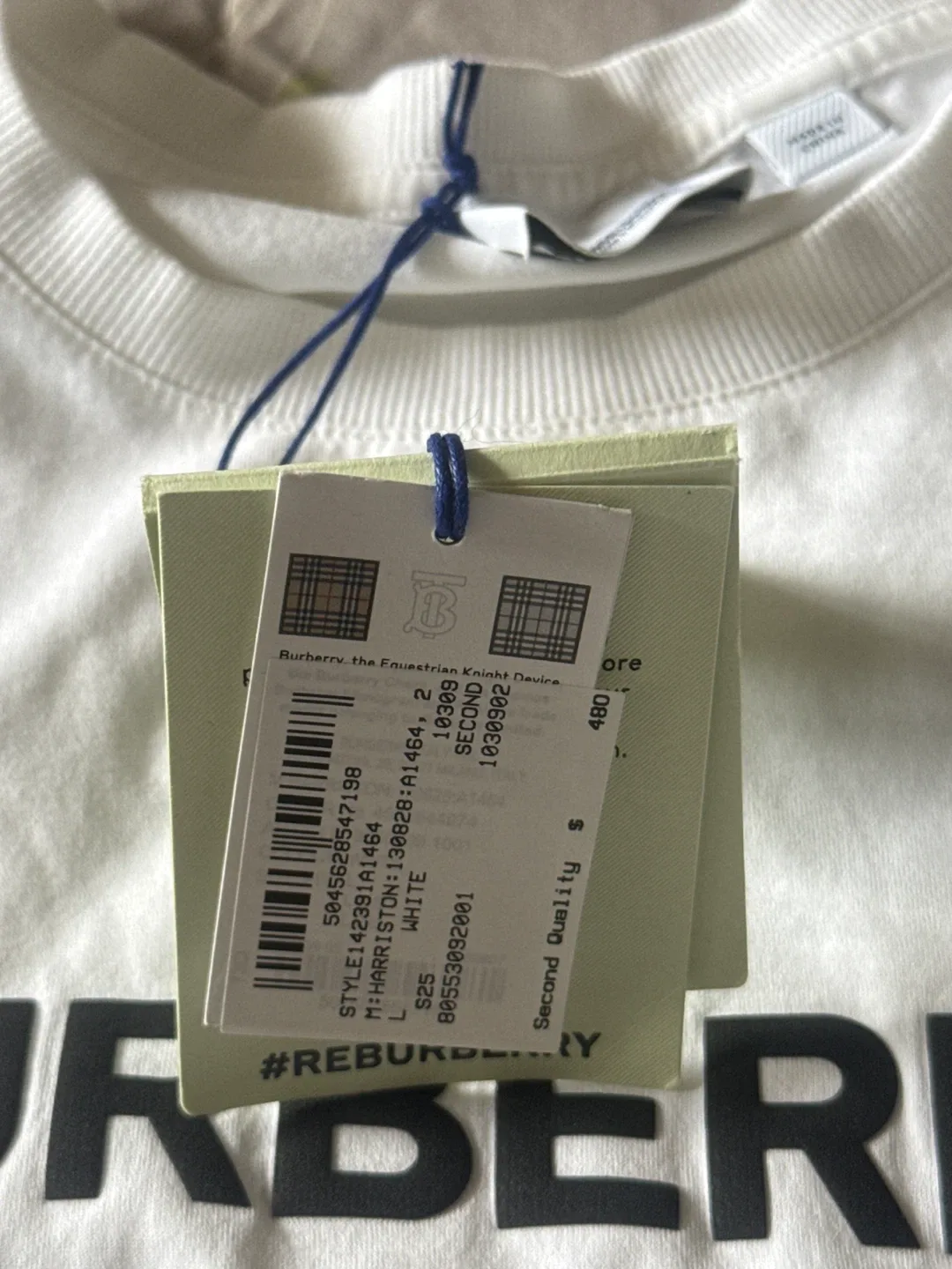 New Burberry White T-Shirt, Size L image indicator(2)