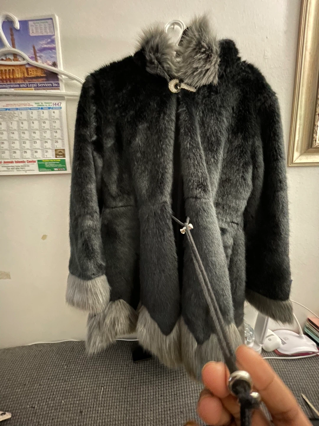 Faux Fur Coat - Black & Grey - photo 5