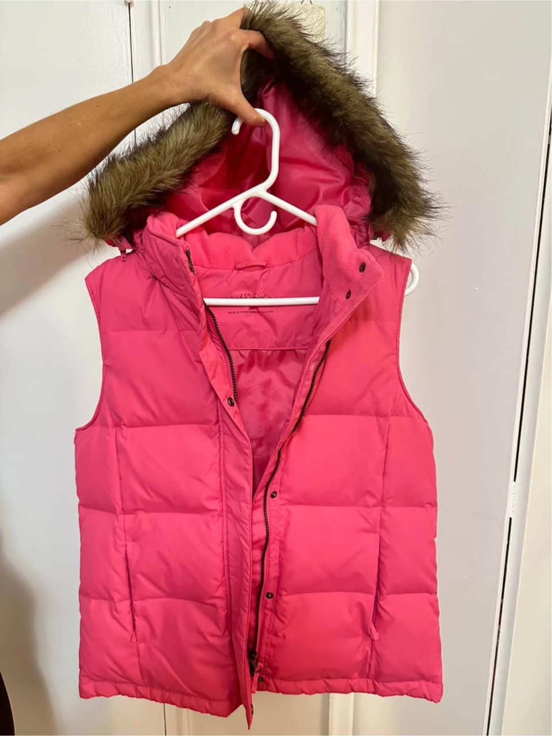 Pink Wind River Vest Fur Trim Hood