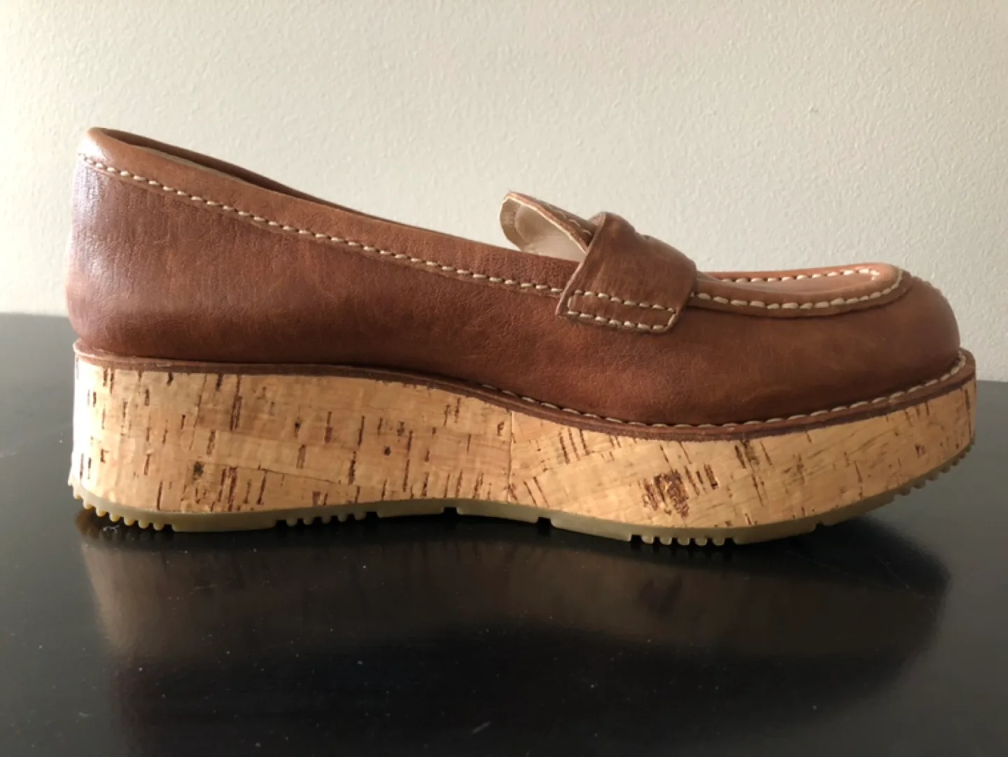 Prada Brown Leather Platform Penny Loafers image indicator(7)