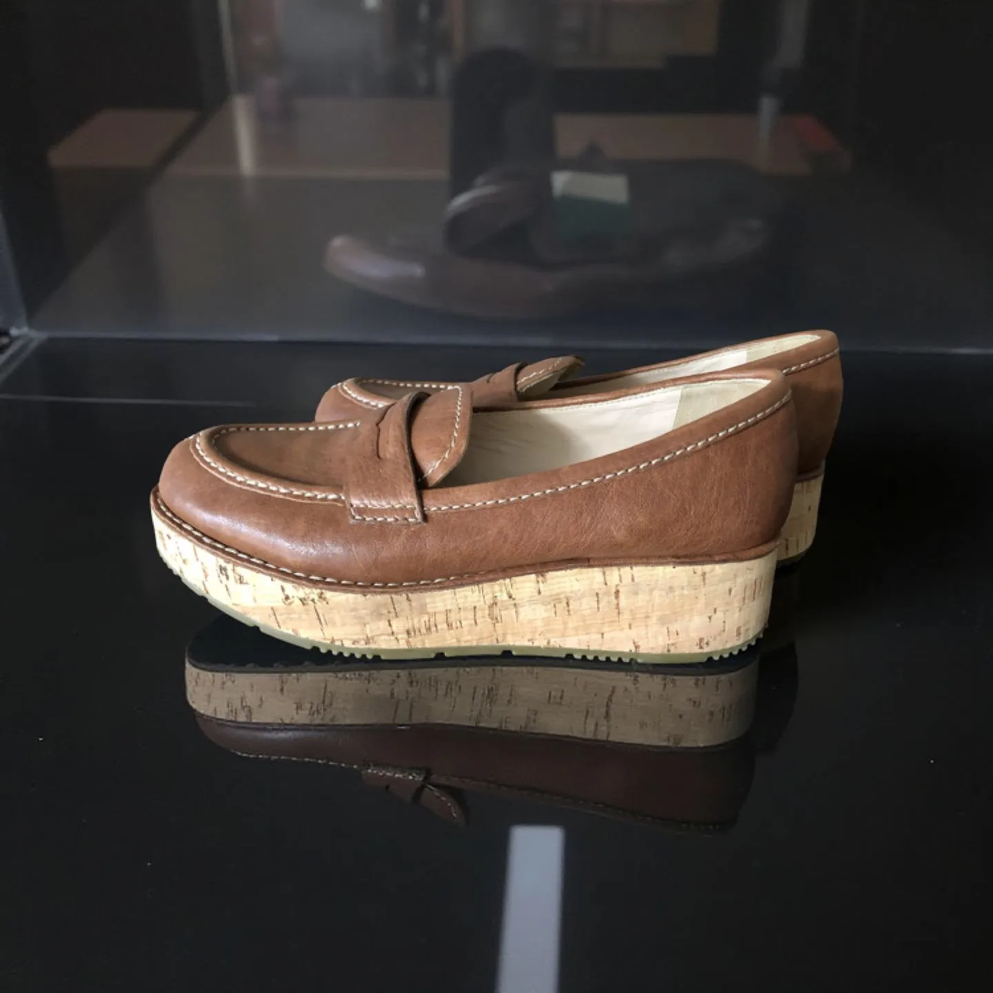 Prada Brown Leather Platform Penny Loafers image indicator(3)