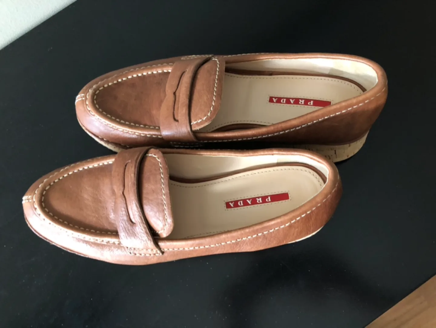 Prada Brown Leather Platform Penny Loafers image indicator(10)