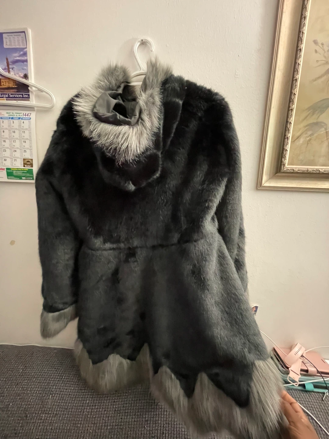 Faux Fur Coat - Black & Grey | Karrot