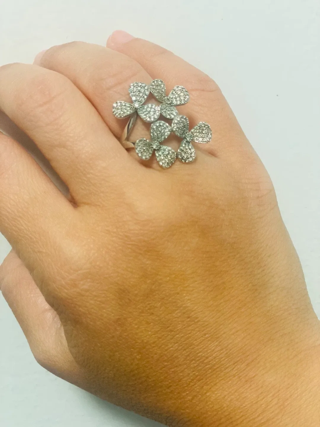 Silver toned Flower Ring - Gently Used thumbnail