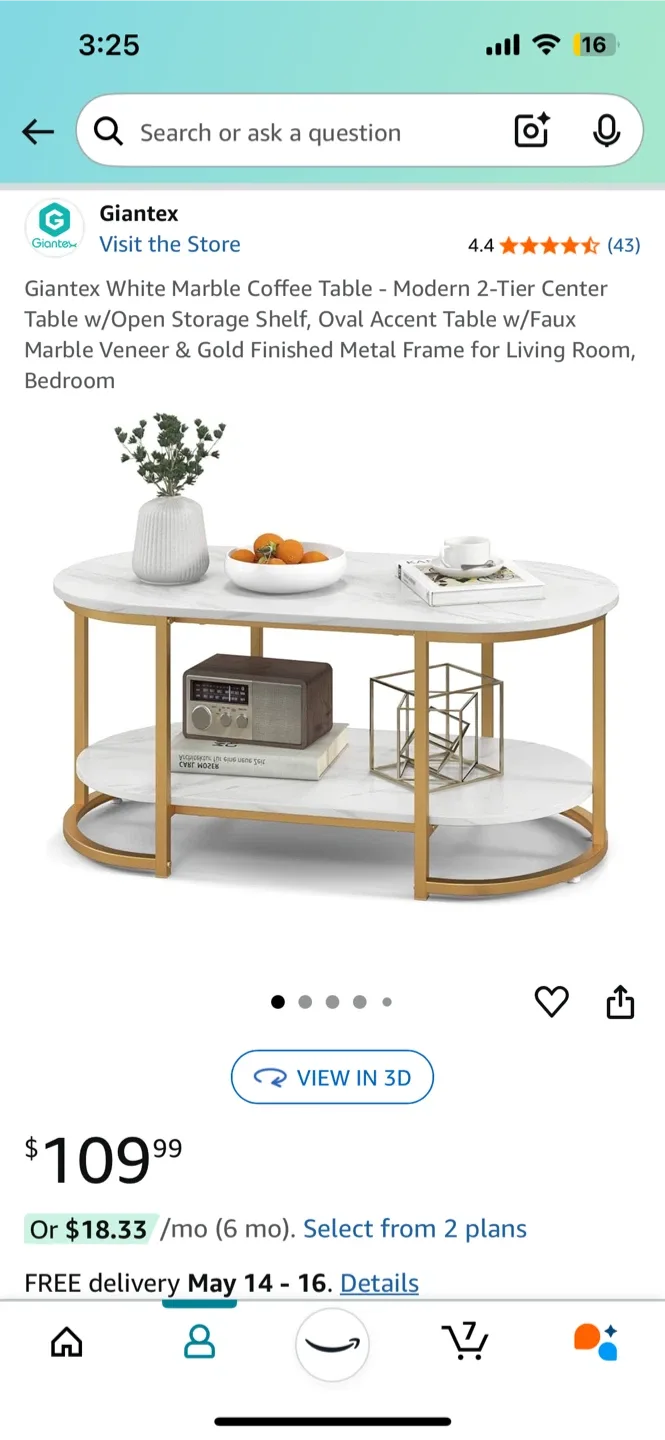 Giantex White Marble Coffee Table- Brand new- in box image indicator(2)