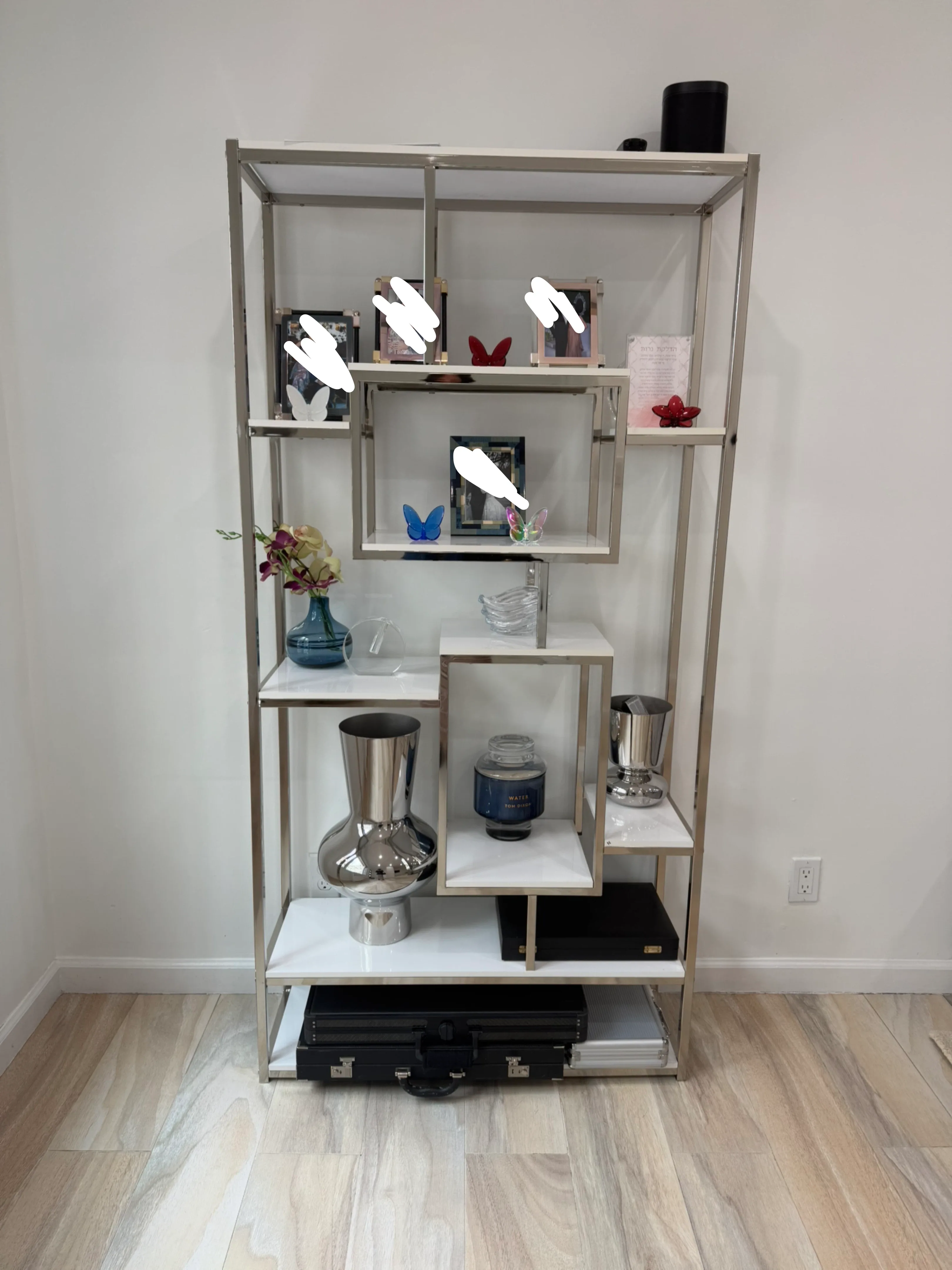 Silver Metal & White Display Shelf