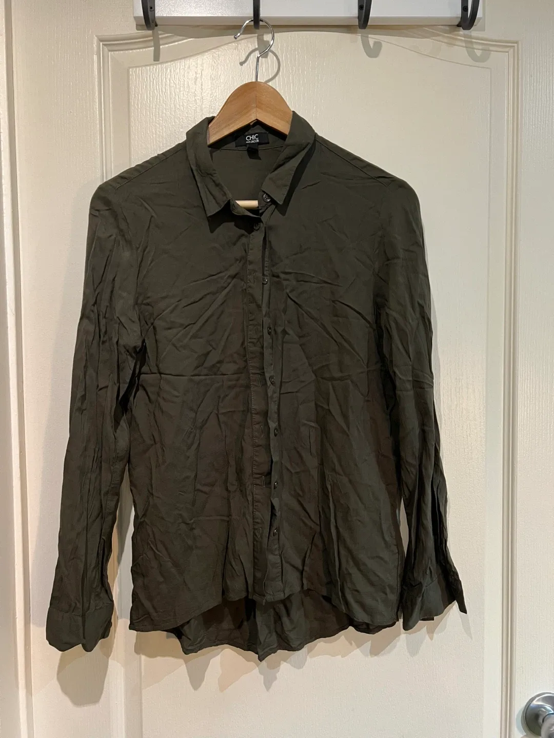 Green Viscose Button-Down Shirt