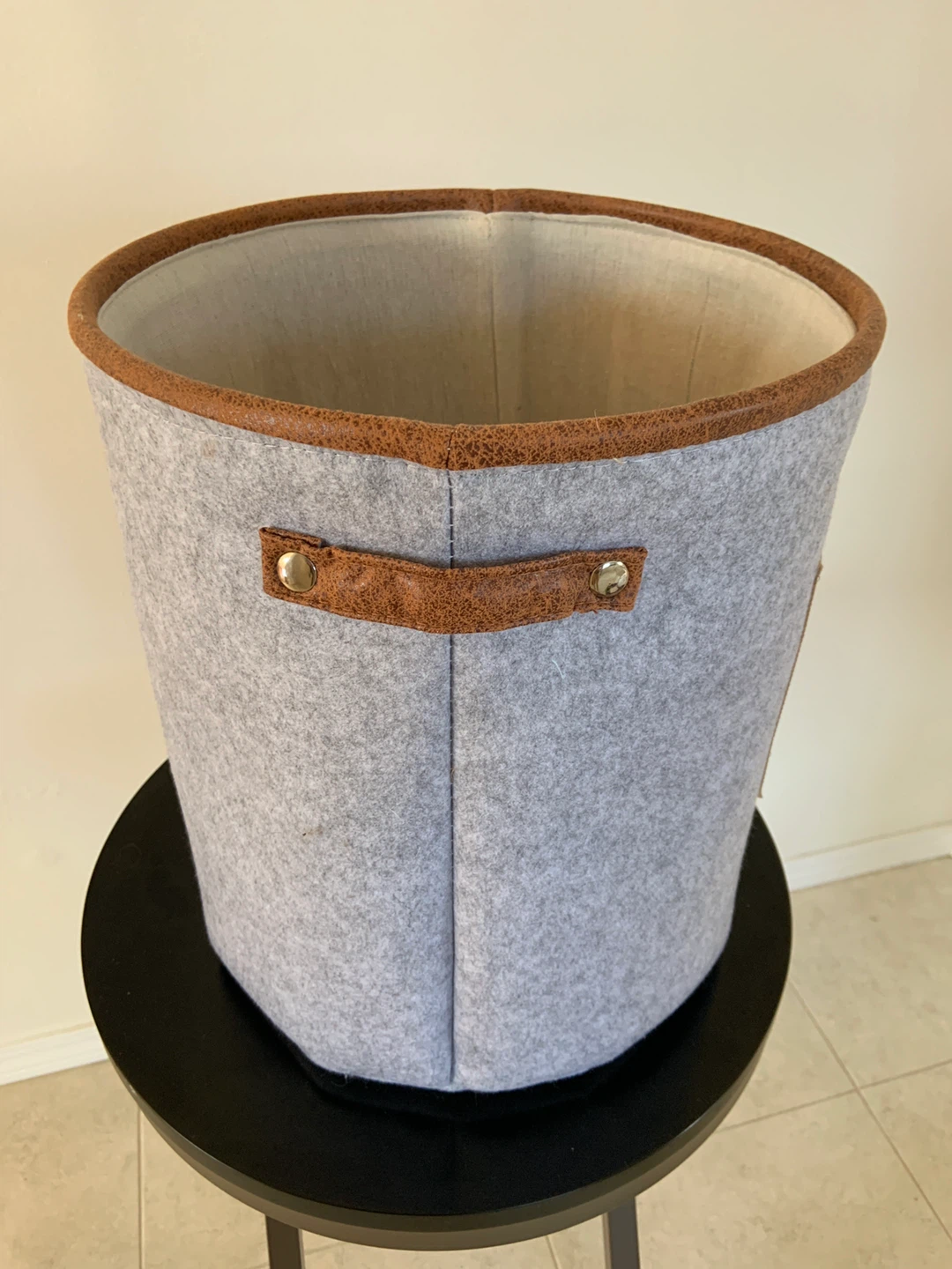 Grey Felt Storage Bin with Handles