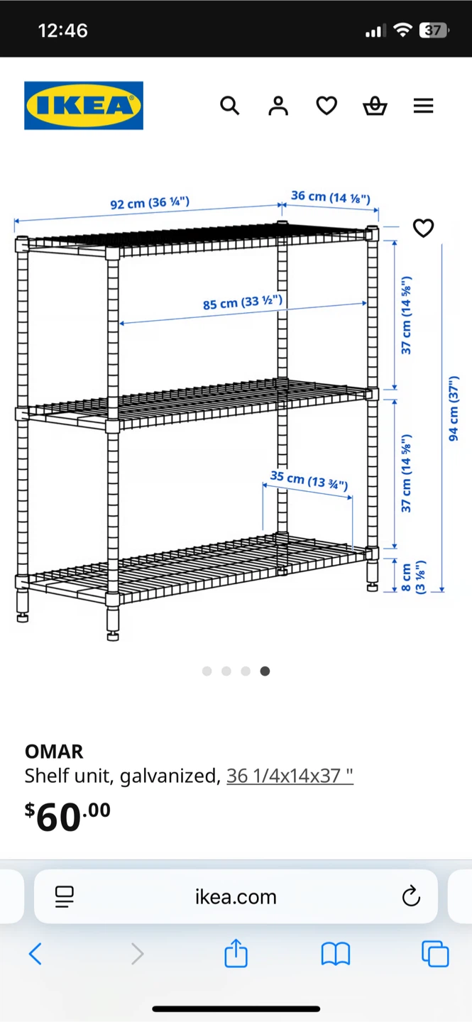 IKEA OMAR Shelf Unit, Galvanized, 36 1/4x14x37 " - photo 3