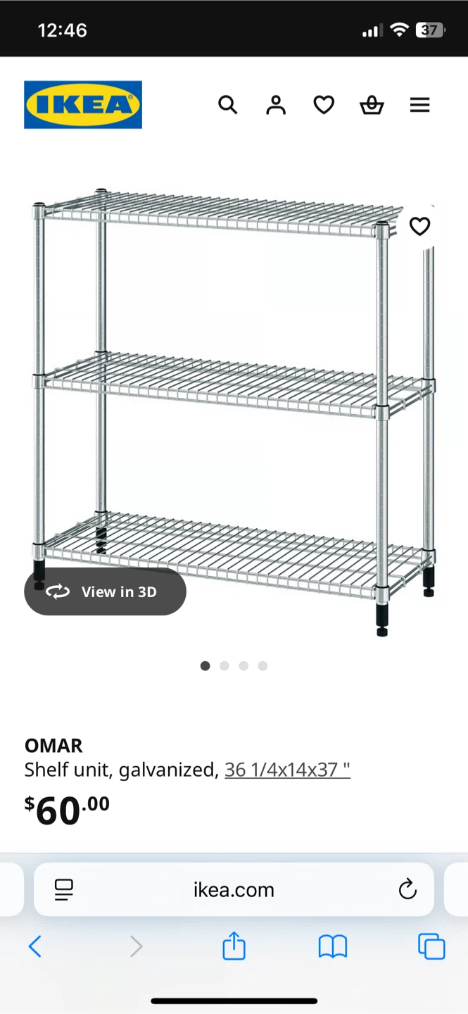 IKEA OMAR Shelf Unit, Galvanized, 36 1/4x14x37 " - photo 2