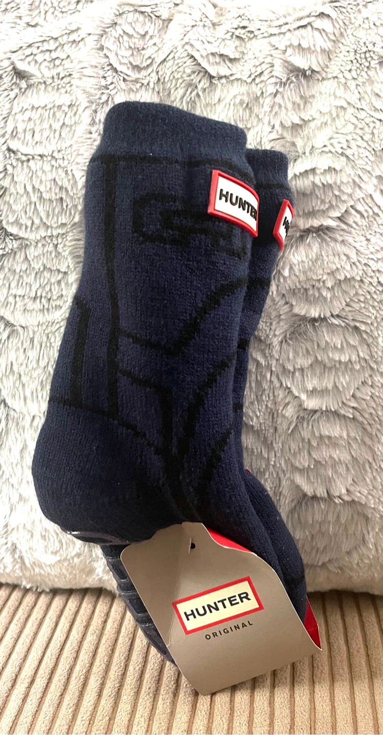 Hunter Kids Orig Boot Slipper Socks - Navy, Size 7-9