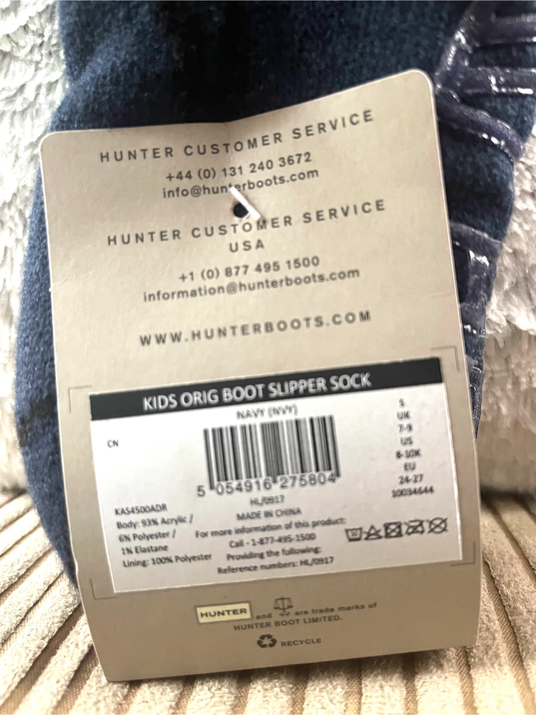 Hunter Kids Orig Boot Slipper Socks - Navy, Size 7-9 - photo 2