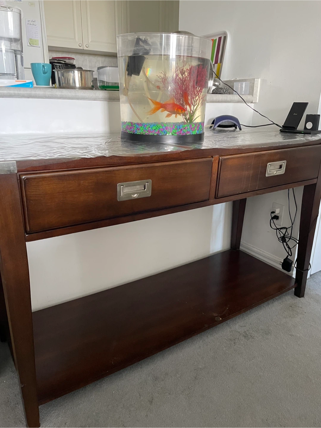 Brown Wooden Console Table with Drawers