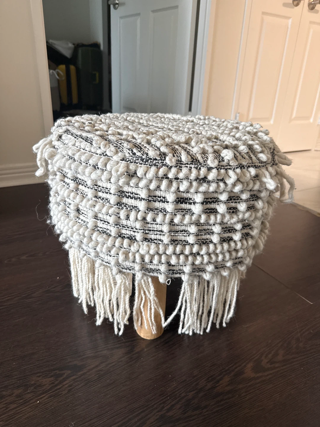 Tassel Pouf Ottoman - Black & White