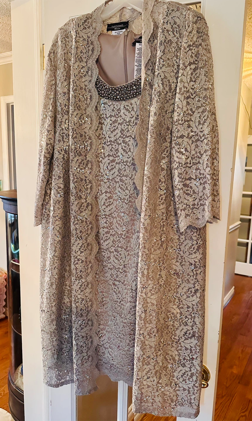 Sequin Sleeveless Silver Lace Dress with Jacket