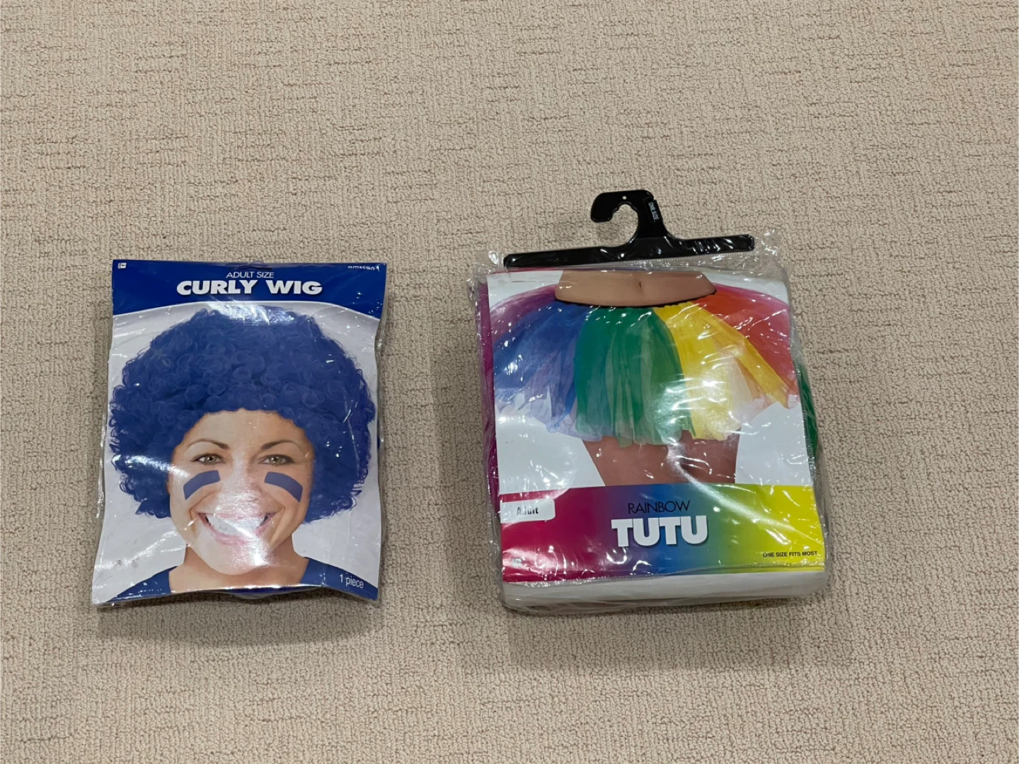 Clown Halloween Costume Pieces Blue Wig and Rainbow Tutu - photo 2