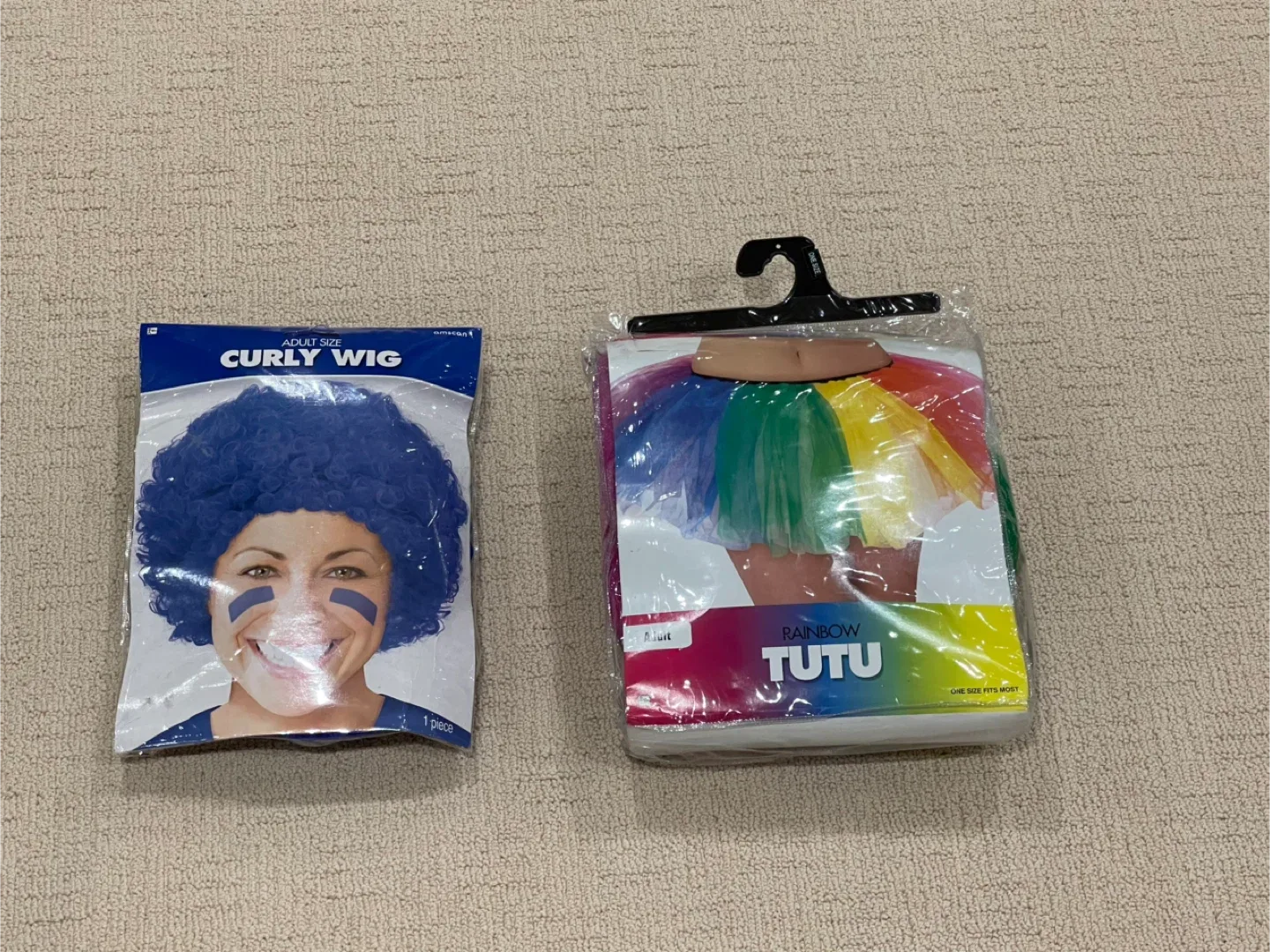 Clown Halloween Costume Pieces Blue Wig and Rainbow Tutu image indicator(2)