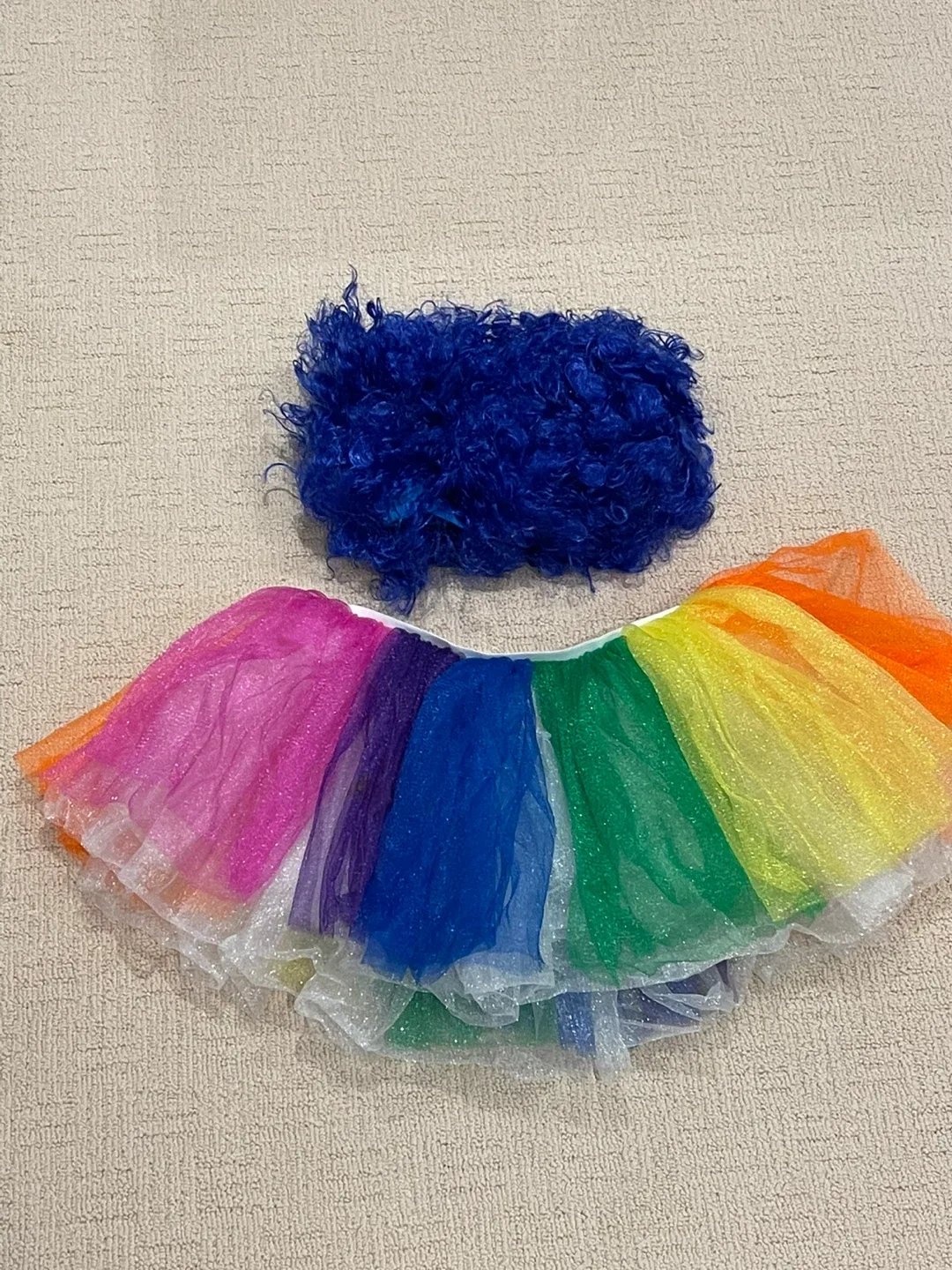 Clown Halloween Costume Pieces Blue Wig and Rainbow Tutu image indicator(6)