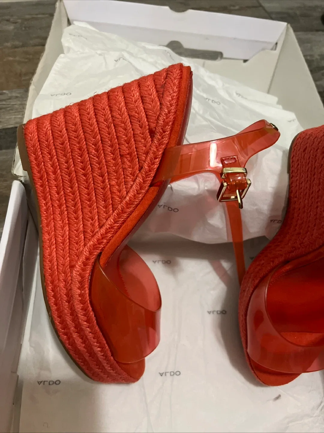 Aldo Orange Wedge Sandals - Size 7.5 image indicator(4)