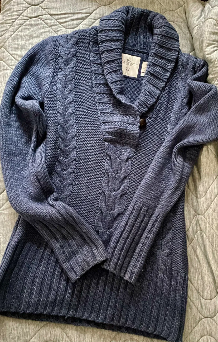 H&M Blue Cable Knit Shawl Collar Cardigan - Size M image indicator(3)
