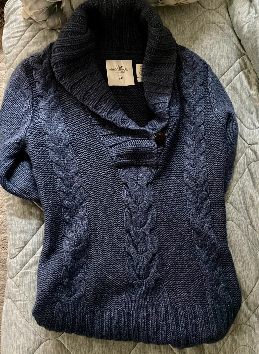 H&M Blue Cable Knit Shawl Collar Cardigan - Size M image indicator(2)