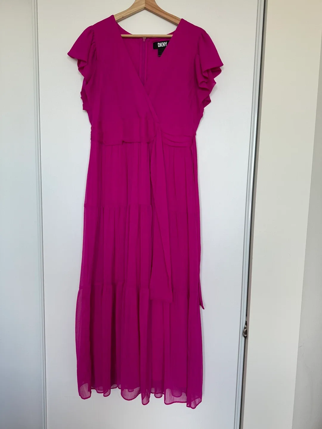 DKNY Pink Ruffled Sleeve Maxi Dress size 12 image indicator(3)