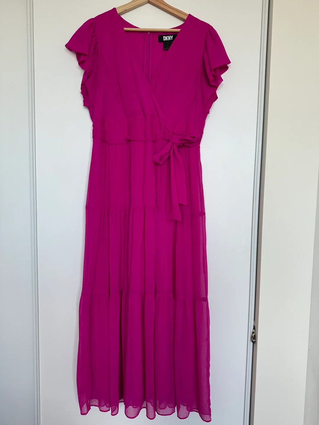 DKNY Pink Ruffled Sleeve Maxi Dress size 12 image indicator(2)