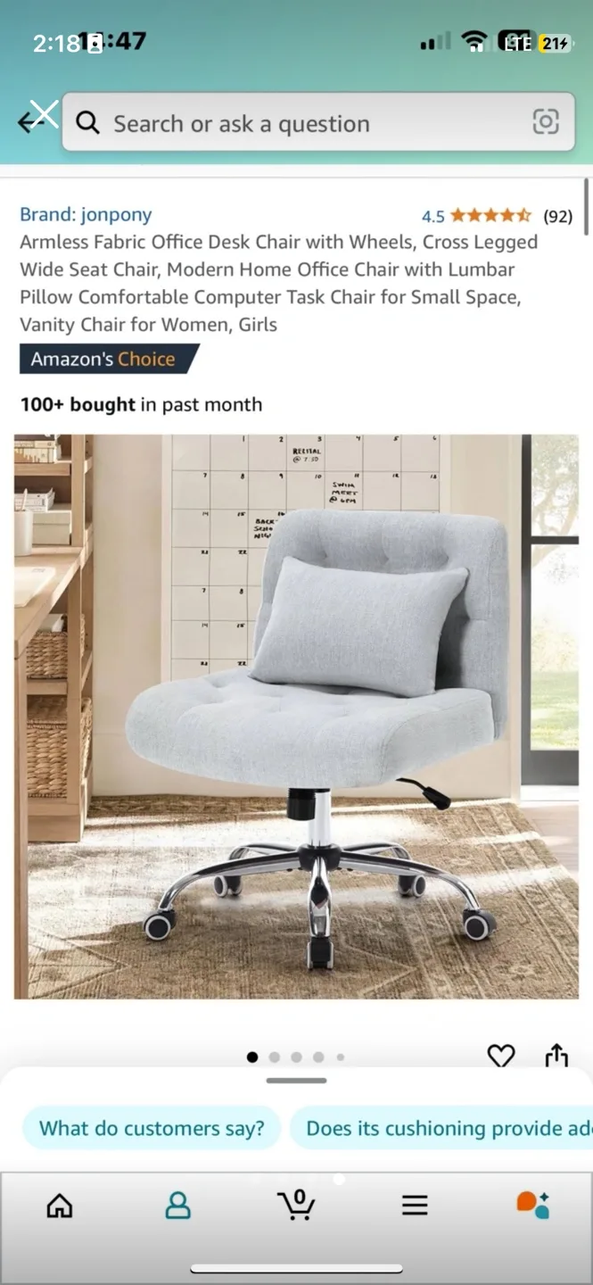 jonpony Armless Office Desk Chair - Grey, Large image indicator(3)