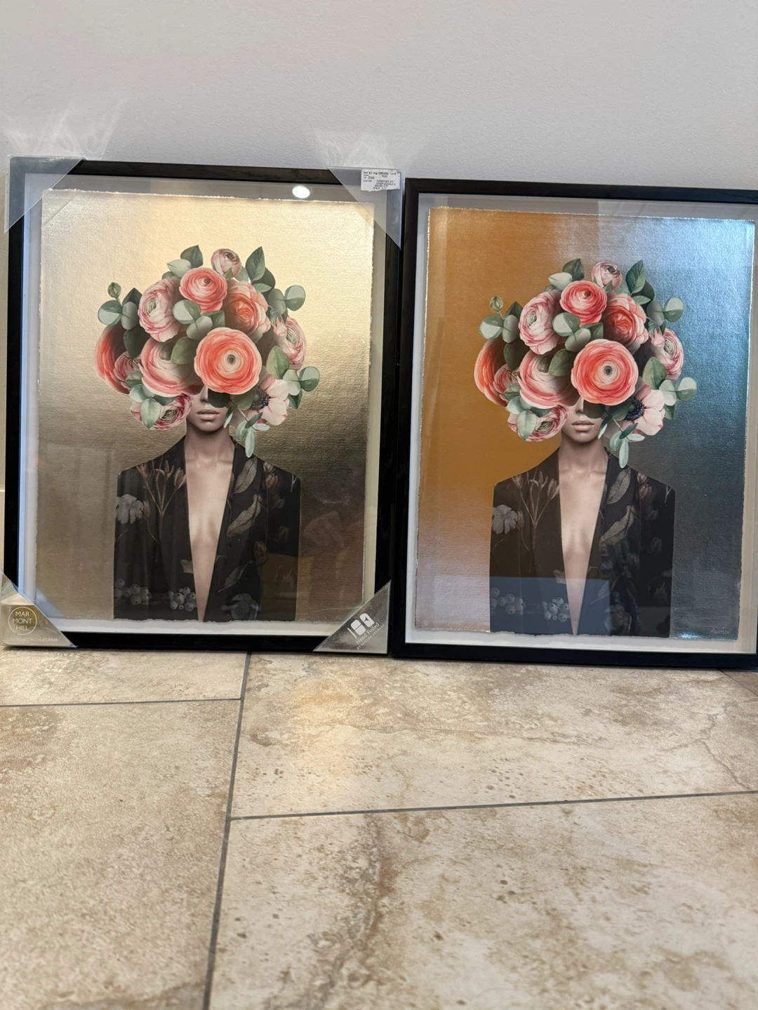 Set of 2 Framed Floral Head Art Prints