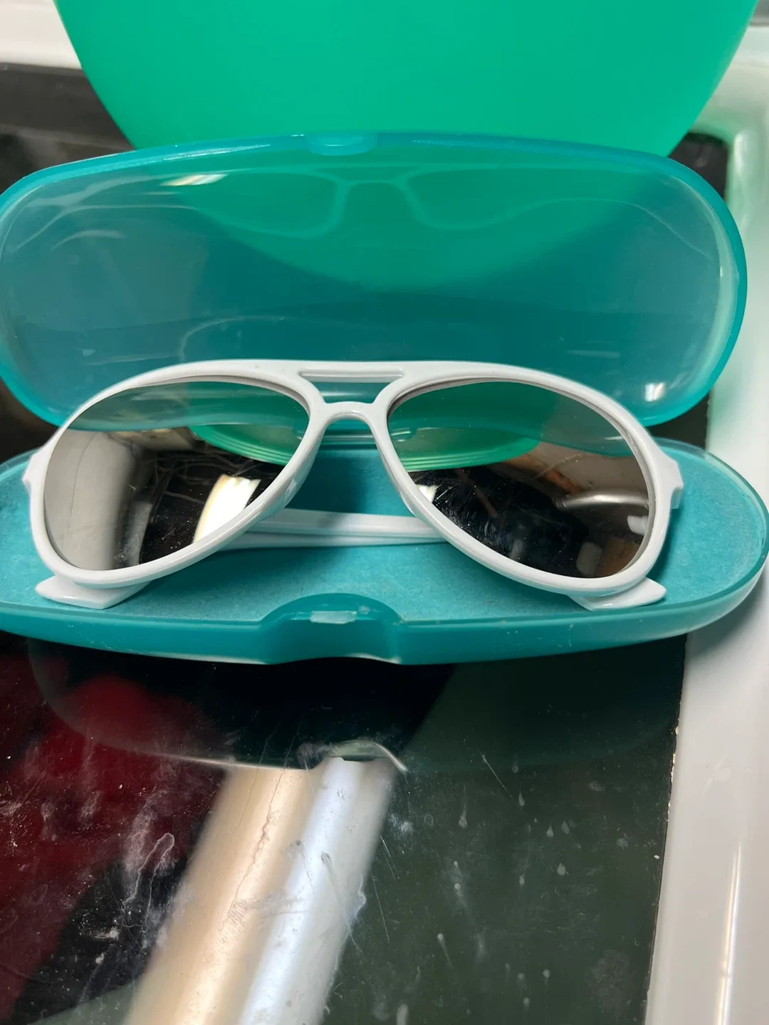 White Aviator Sunglasses with Case thumbnail