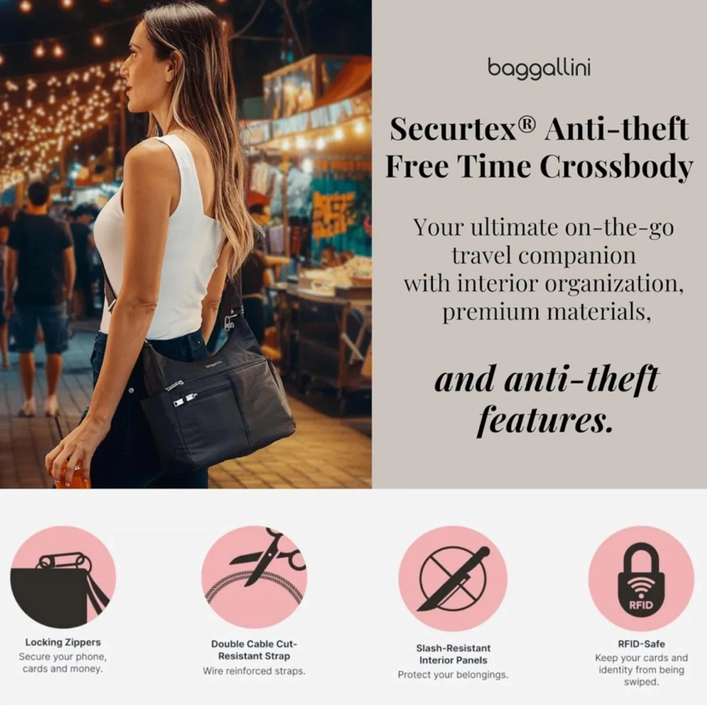 New Baggallini Anti-theft Free Time Crossbody Bag Purse image indicator(2)