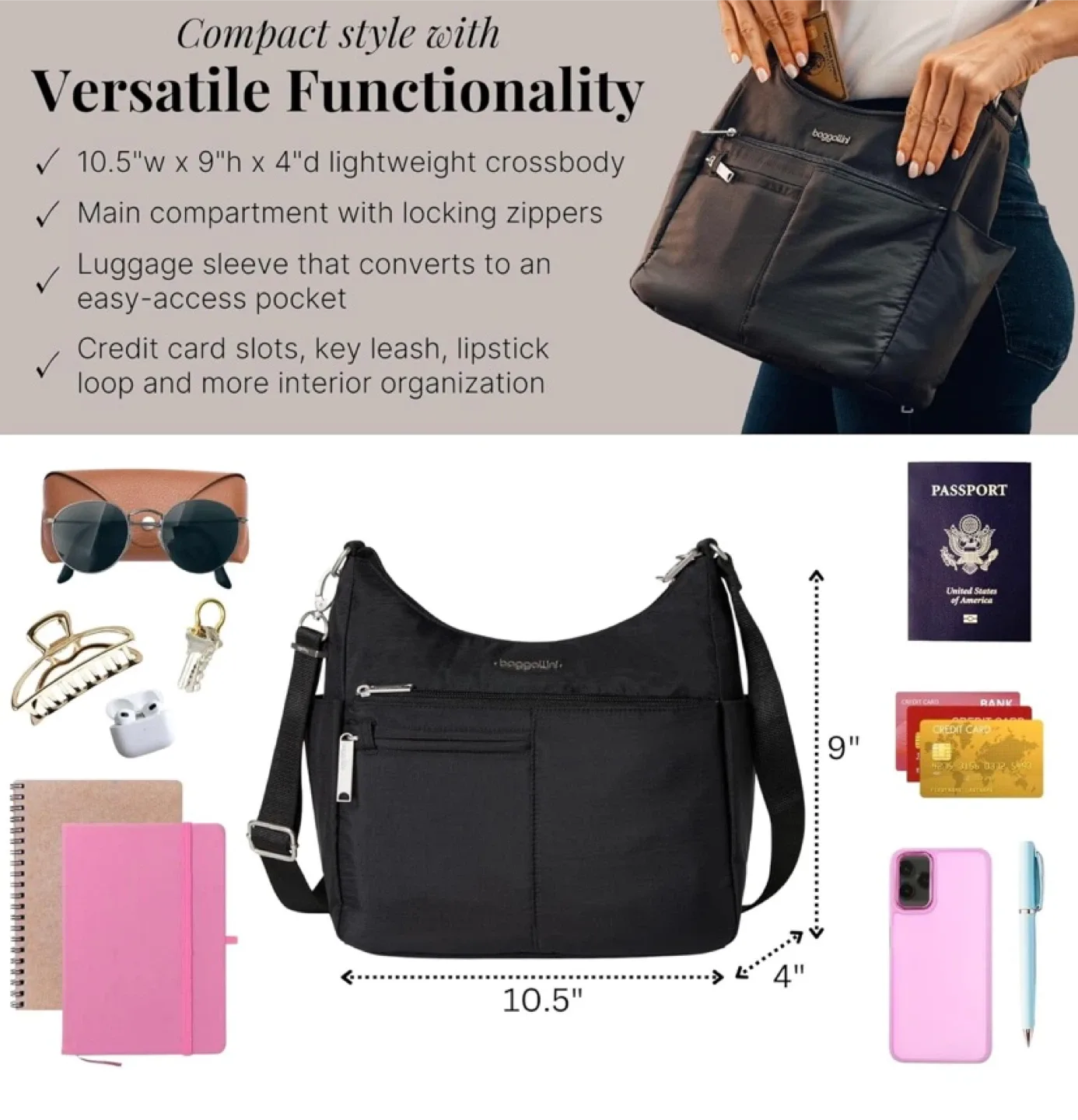 New Baggallini Anti-theft Free Time Crossbody Bag Purse image indicator(3)