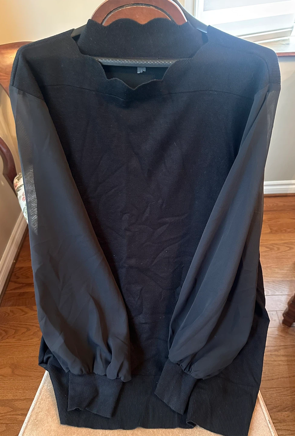 Black Knit Top with Sheer Sleeves