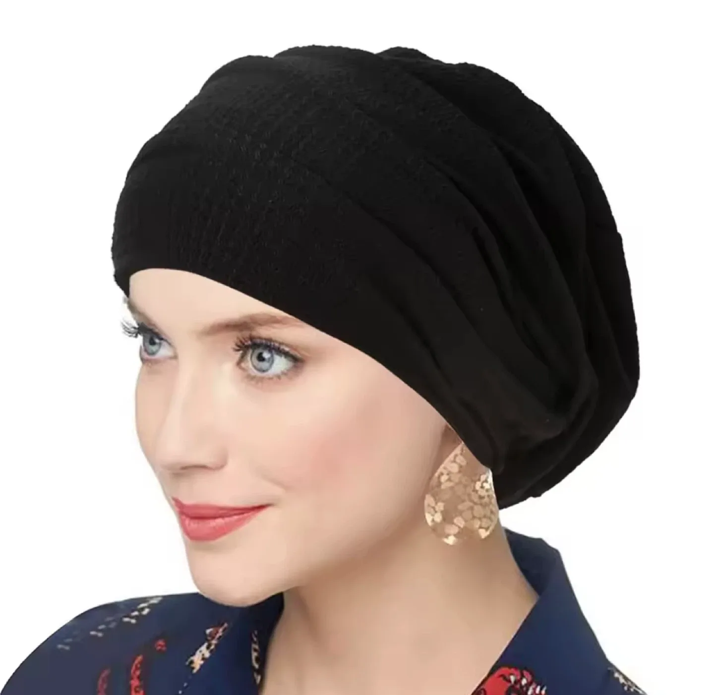 Black Head scarf hijab crinkle cap beanie
