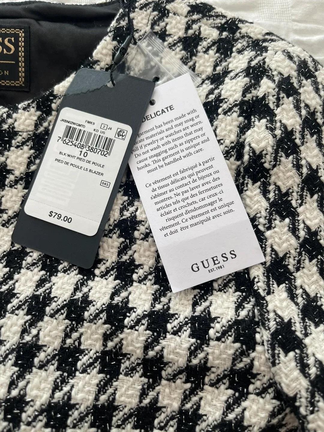 Guess Pied De Poule Blazer - Size 10 - New with Tags! image indicator(4)