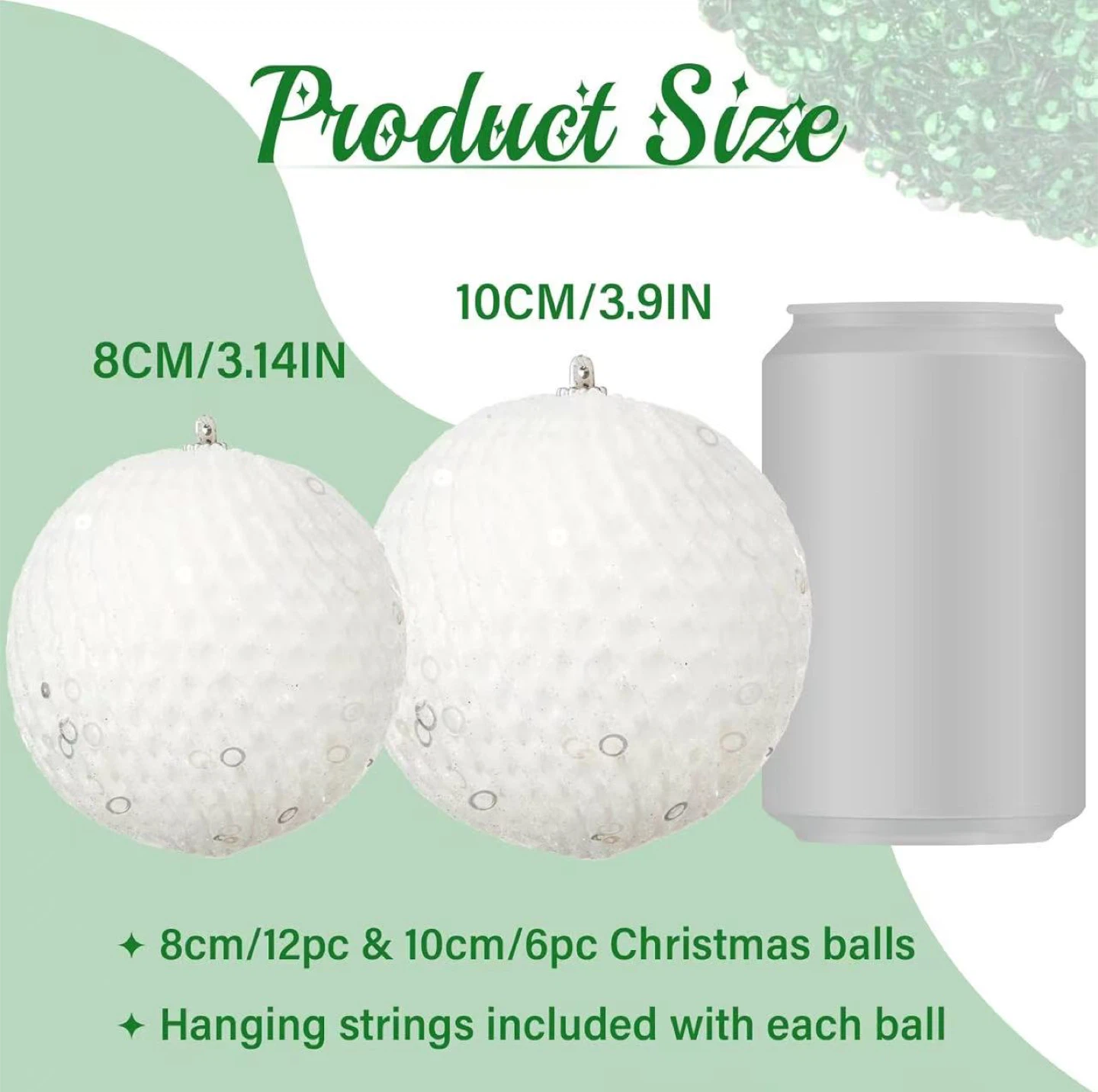 Christmas Ball Ornaments - White, 8cm - photo 2