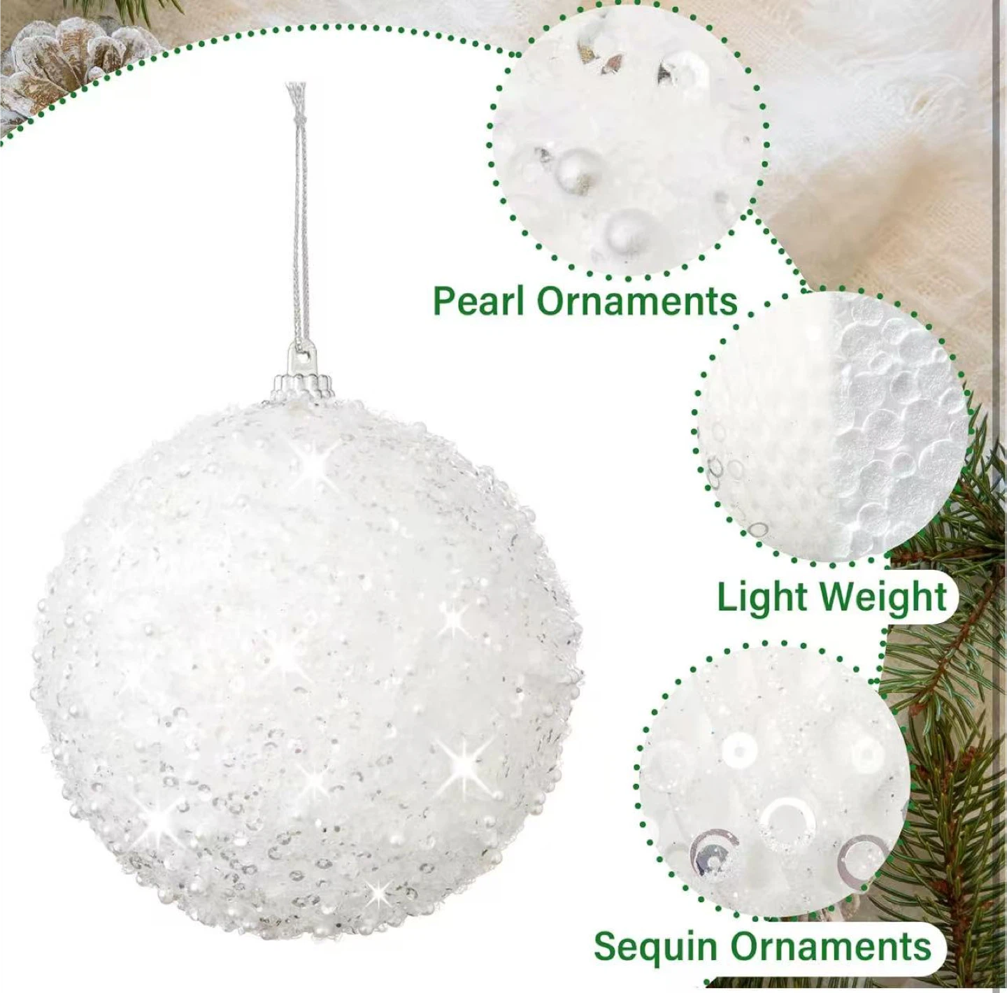 Christmas Ball Ornaments - White, 8cm - photo 3
