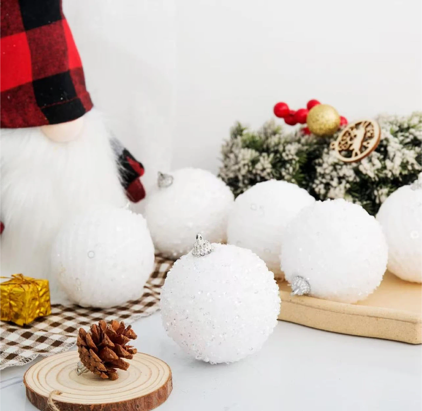 Christmas Ball Ornaments - White, 8cm - photo 5