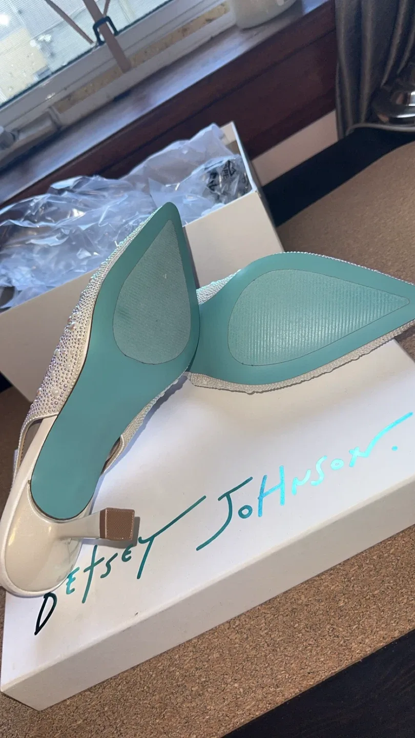 Betsey Johnson Ivory Embellished Heels, Size 7.5 WIDE image indicator(4)