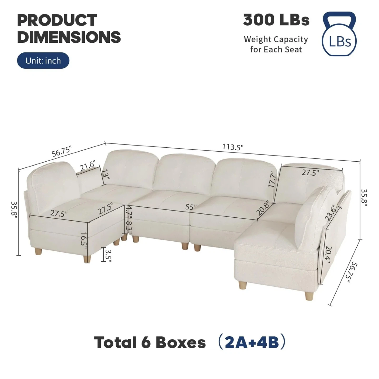 Lllappuil White U-Shaped Sectional Sofa - New in Box! - photo 2