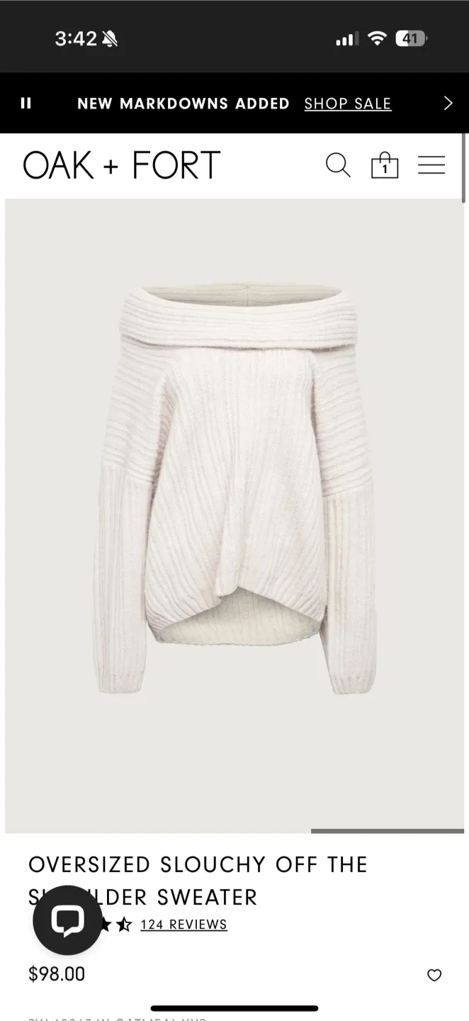 OAK + FORT Oversized Slouchy Off Shoulder Sweater