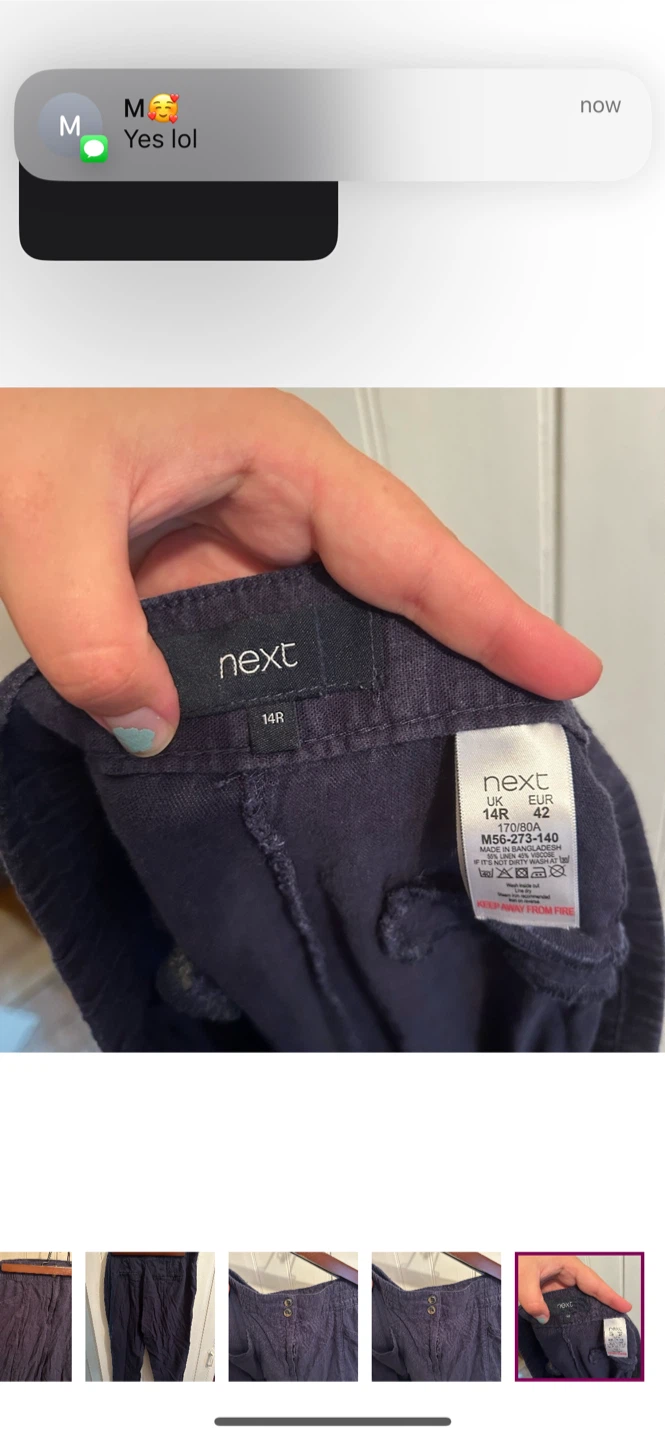 Next Navy Blue Linen Blend Pants Size 14R - photo 5