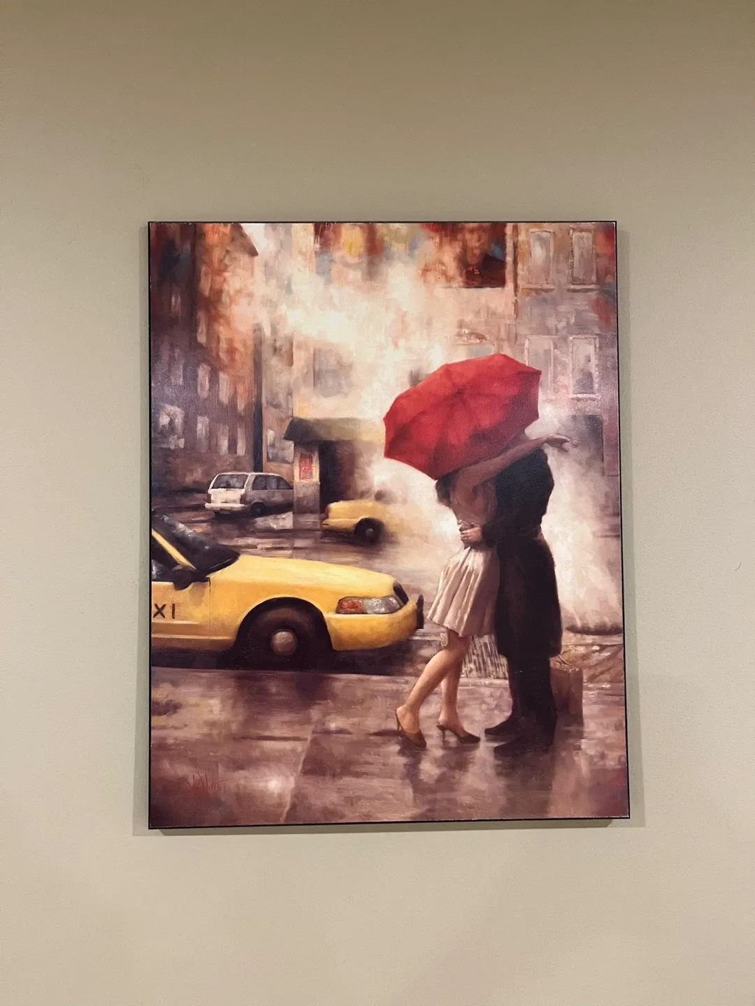 Romantic City Canvas/Painting– Couple with Red Umbrella thumbnail