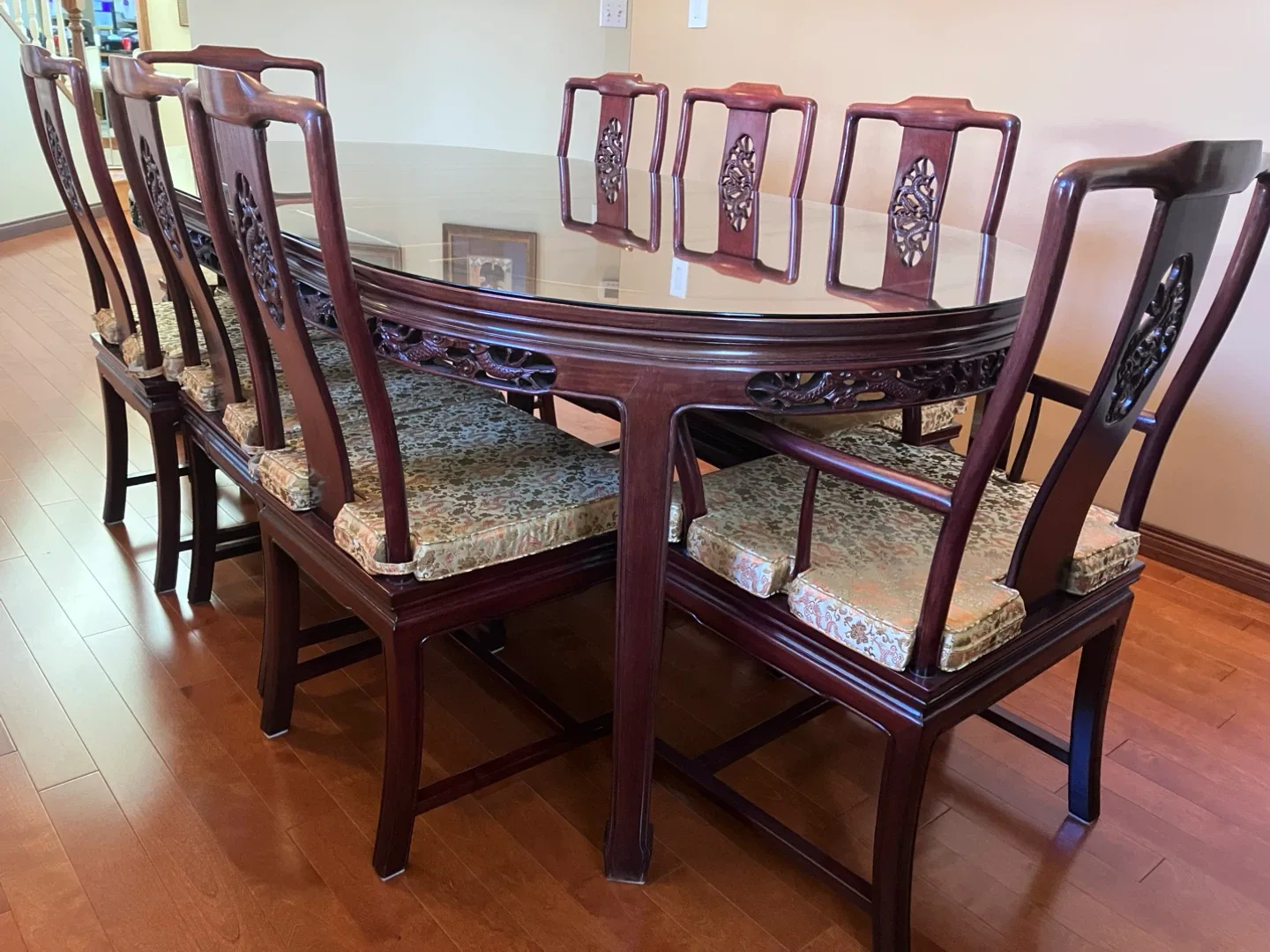 Solid Rosewood Chinese Dining Table and 8 Chairs thumbnail