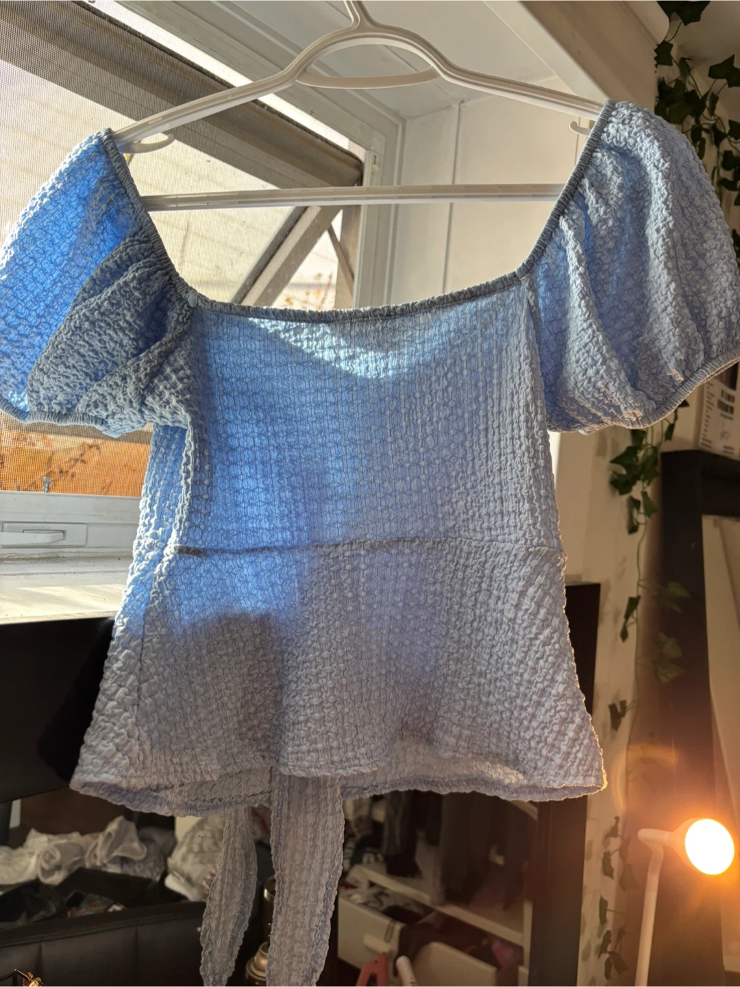 Blue Textured Tie-Back Top - photo 2