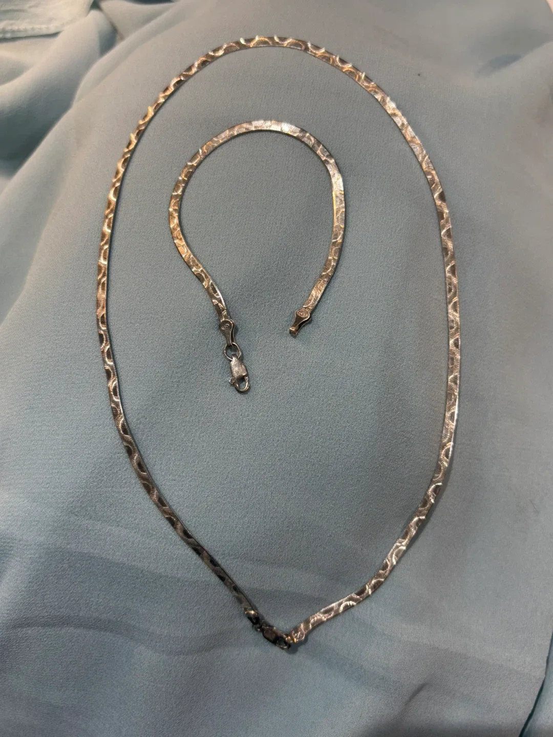 Silver Herringbone Bracelet and necklace